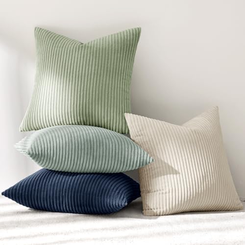 MIULEE Soft Corduroy Decorative Throw Pillow Covers Muted Teal 18x18