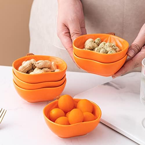 Orange Pumpkin Bowls, 6 oz Ceramic Ramekins, Set of 6
