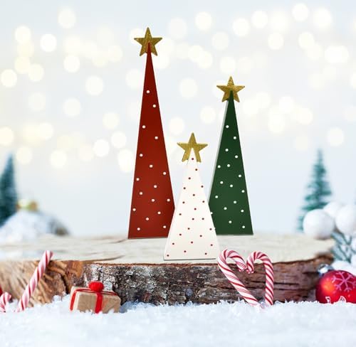 3 Christmas Trees Wooden Table Decorations Centerpiece Block Holiday Tree