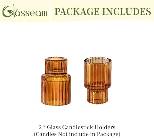 Glasseam Glass Tapered Candlestick Holders, 2 Pcs Amber Fall Table Decor