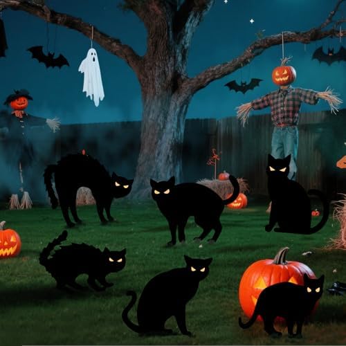 Halloween Decorations Yard Signs Outdoor - 6 Pack Black Cat Halloween Decor