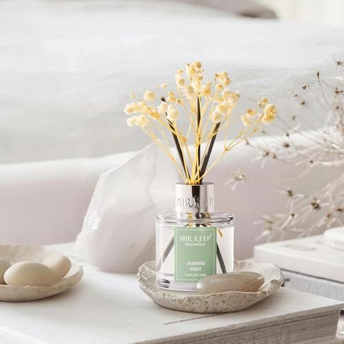 Airkeep Reed Diffuser Set,1.69 fl oz (50 ml) - Jasmine Mint Oil Diffusers with 8 Reed Sticks,Home Fragrance Reed