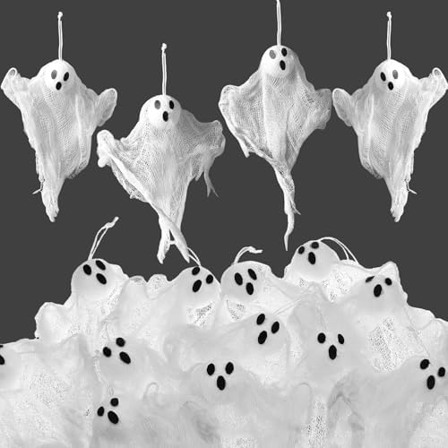 Meanplan 12 Pcs Halloween Ghost Hanging Ornaments, Small 3.2" Mesh Cloth