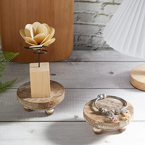 Mini Wood Risers for Decor Round Wooden Riser Small Wooden Stool Display Stand / Brown / Set of 2