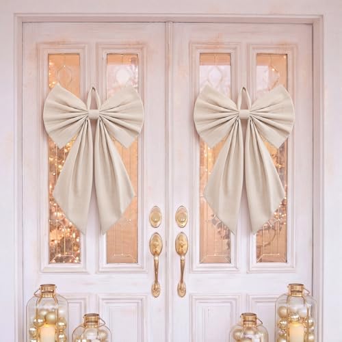 Suncalla 2 Pcs Ivory Christmas Neutral Wreath Bows 18'' x 12''