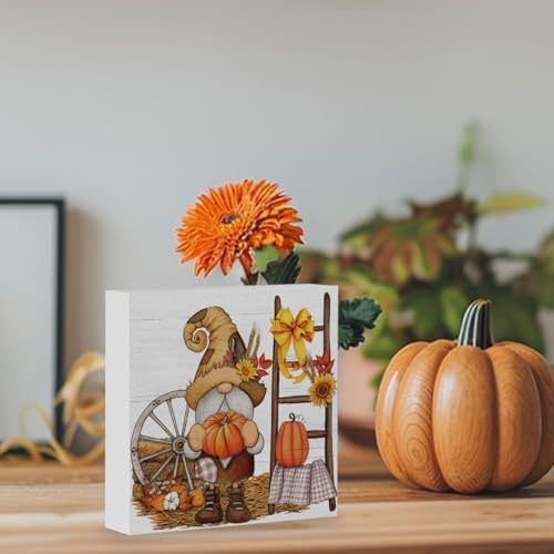 Fall Gnomes Sign Fall Decorations for Home Office Indoor Fall Desk Decor for Bathroom Bedroom Autumn Thansgiving Decor 5 x 5 Inches