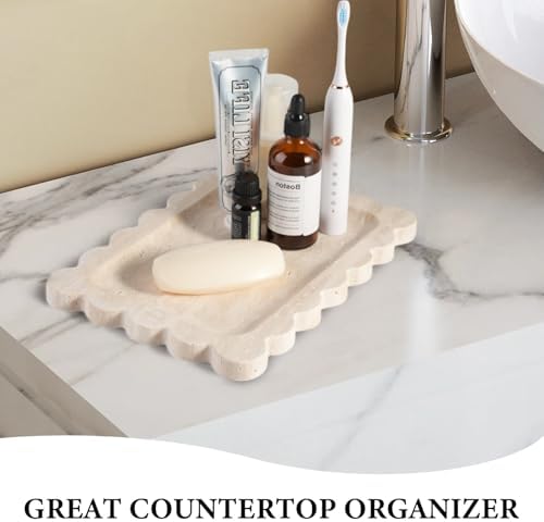 Scalloped Marble Tray / Travertine / 11 x 7.9 x 0.7 / Natural