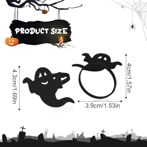Spooky Napkin Rings, Halloween Napkin Rings Set of 6, Black Napkin Rings Stainless Steels Serviette Buckle Ring Halloween Napkin Holder for Party Dinner Holidays Decorations (Black, 6 pcs)