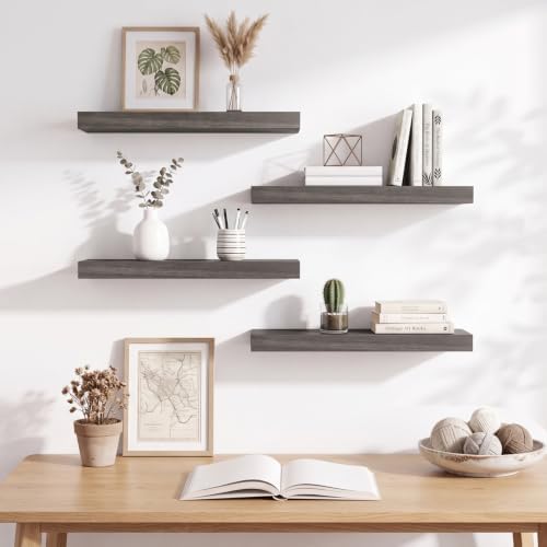 Fixwal Floating Shelves for Wall Decor (Grey, Set of 4, 15.7 Inch)