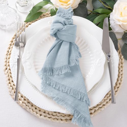 DeZerlor Grey Blue Summer Cotton Linen Washable Cloth Napkins Set of 6