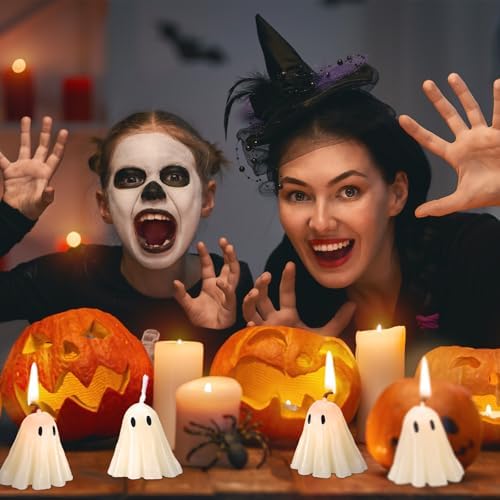 Jutom 10 Pcs Halloween Ghost Candles Mini Ghost Decor, Fresh