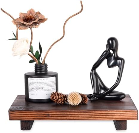 Bathroom Counter Organizer Wood Pedestal Stand Farmhouse Decorative Tray / Dark Brown / 9 x 6 x 1.6