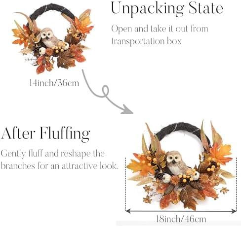 Valery Madelyn 18'' Fall Wreath for Front Door with Owl Pumpkin