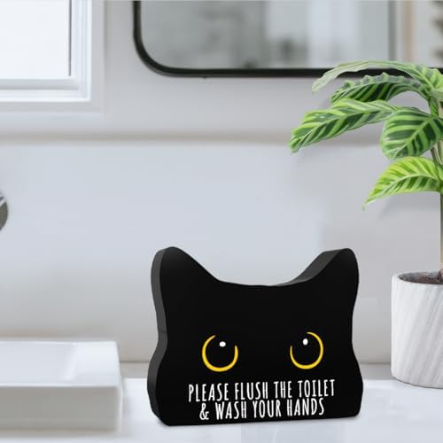Black Cat Decor Cat Bathroom Decor Please Flush the Toilet Wash Your Hands Funny Bathroom Acrylic Decors Sign Cat for Home Bathrooms Cats Lover Gifts For Women Men Christmas