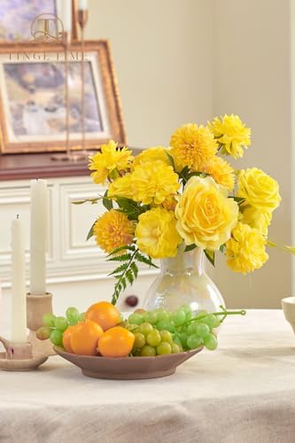 TINGE TIME 23pcs Artificial Wedding Flower Combo, Rose Pompon Mums Yellow