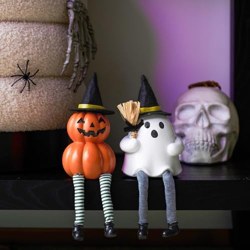 WDS WONDROUS Halloween Decoration-2 Pack Ghost Figurine & Pumpkin Statues