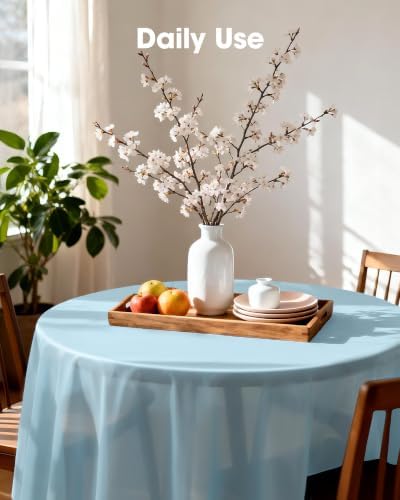 Pureegg Plastic Table Cloth Disposable 84 Inch Round 10 Pack, Baby Blue