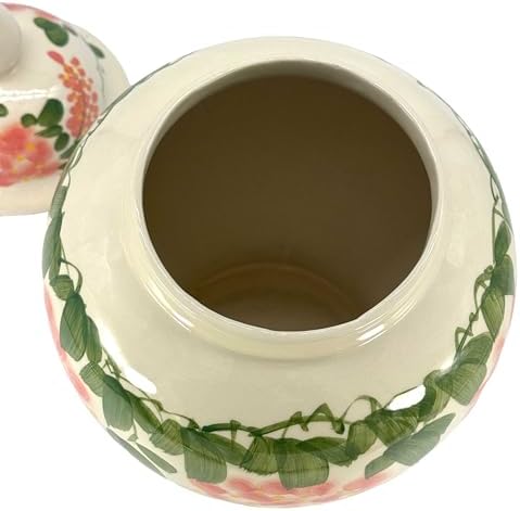 Galt International 18" Ceramic Floral Cream Glazed Finish Rustic Farmhouse Home Decor New Traditional Ginger Jar
