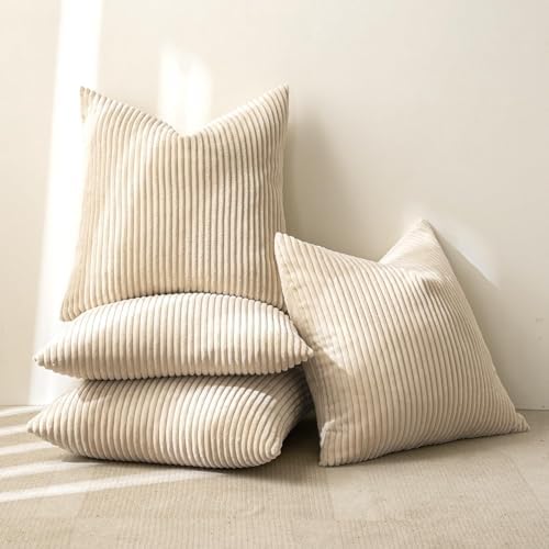 MIULEE Soft Corduroy Decorative Throw Pillow Covers Beige 20x20