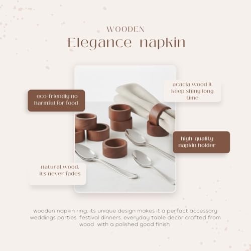 Wood Napkin Rings Set of 12 Napkin Holders Buckles for Dining, Anniversary, Birthday, Dinner, Christmas, Party of Table Setting