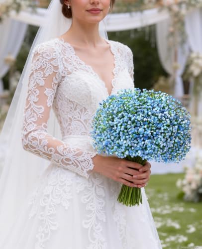 100 Pcs Baby Breath Flowers Artificial Bulk, Blue Babys Breath Fake Flowers