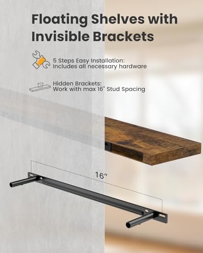 Amada 23.6" Floating Shelves for Wall Decor & Storage, Set of 3, Brown