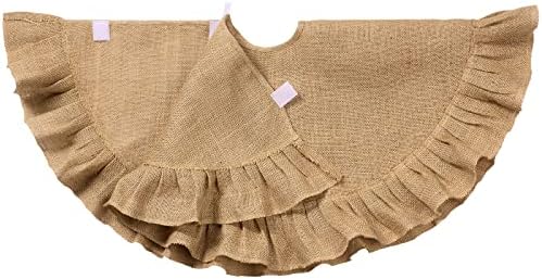 Tatuo 40 Inch Christmas Tree Skirt Decor, Ruffled Burlap Tree Skirt, Linen
