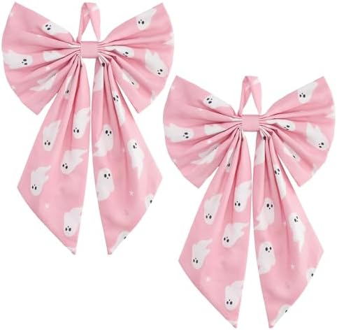 Suncalla 2 Pcs Pink Halloween Ghost Wreath Bows 18'' x 12''