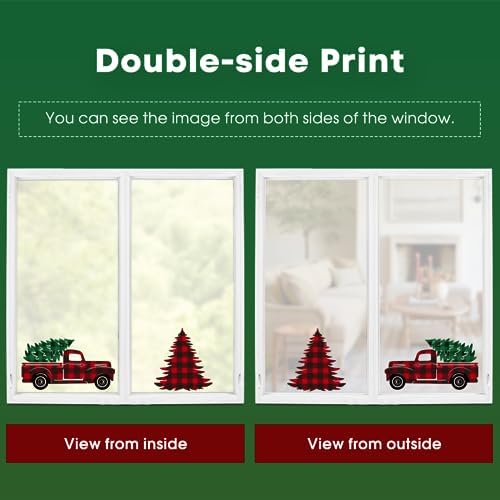 Horaldaily 226 PCS Christmas Window Cling Sticker, Red Green Trees Snow Truck for Home Party Supplies Shop Window Glass Display Decoration