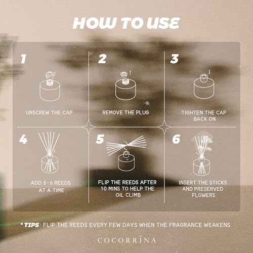 COCORRÍNA Reed Diffuser - Lavender Garden 6.7 Fl.oz Reed Diffuser Set with Sticks & Preserved Baby's Breath, Reed