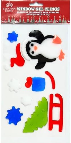 Christmas Window Gel Clings Stickers for Glass & Mirrors, 6 Reusable Sheets