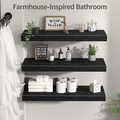 QEEIG 10" Deep Floating Shelves for Wall (Black, Set of 3, 23.6" x 10")