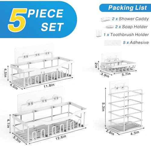 Shower Caddy 5 Pack,Adhesive Shower Organizer for Bathroom Storage&Home Decor&Kitchen,No Drilling,Large