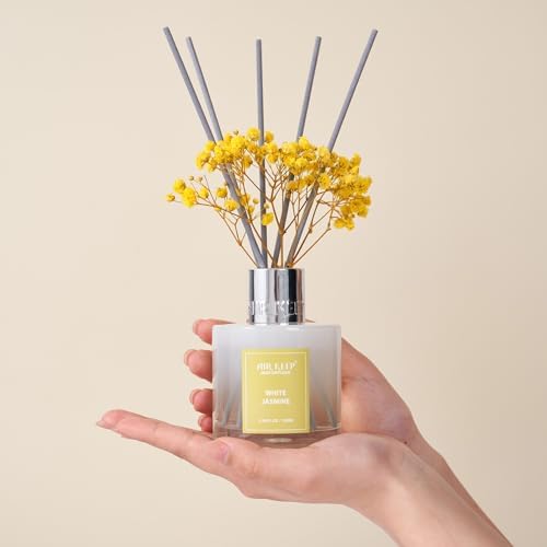 Airkeep Reed Diffuser Set,3.38 fl oz (100 ml) - White Jasmine Oil Diffusers with 8 Reed Sticks, Home Fragrance Reed
