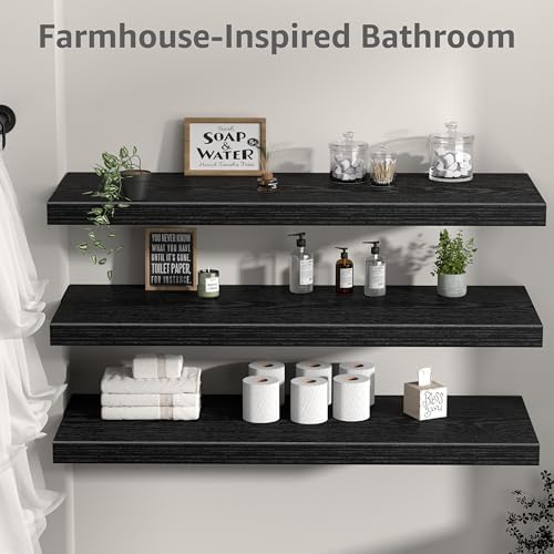 QEEIG 12" Deep Floating Shelves for Wall (Black, Set of 3, 35.4" x 12")