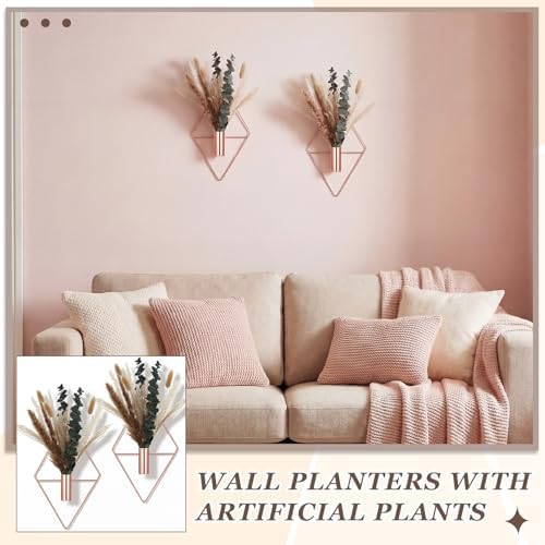 Jexine 2 Pcs Hanging Artificial Planters Wall Decor, Rose Gold, Pampas
