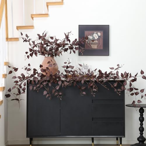 Mizii 2 Strands Artificial Vines Garland 72" Fake Vine with Silk Burgundy Leaves Faux Hanging Plants Greenery Decoration for Outdoors Indoor Room Mantle Table Centerpieces Fall Decor (Burgundy)
