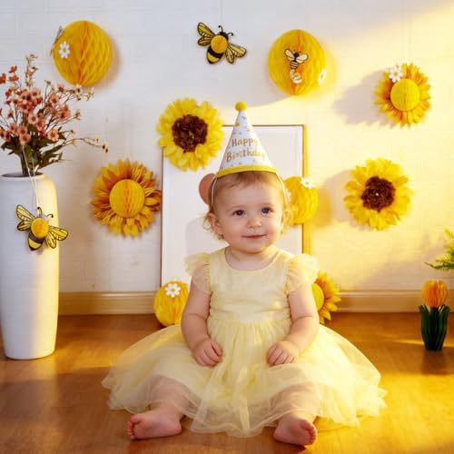 Paper Jazz Sunflower Party Honeycomb Decoration Bee Decorations with Yellow Paper Flower,Tissue Paper Sun Flower Hanging Birthday Decor for Classroom Wall Baby Shower Garden Party Bulletin Board