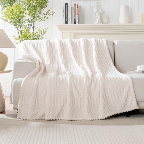 60x80 Inch Beige Twin Blanket - Soft & Fluffy Fleece, Cute & Aesthetic, Perfect for Sofa, Couch, Chair, Bed, Living