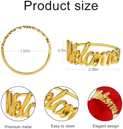 wonlex Gold Napkin Rings Set of 12, Modern Themed Napkin Ring Buckles Simple Alphabet Napkin Rings Serviette Napkin Holder for Family Gatherings Dinner Engagement Party Banquet Table Decor(Welcome)