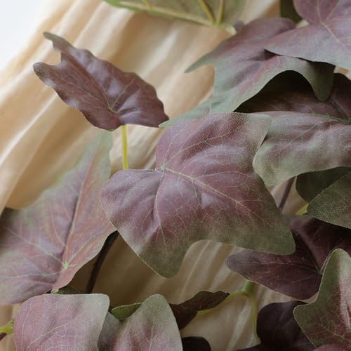 Mizii 2 Strands Artificial Vines Ivy Garland 74" Fake Vine with Silk Green Leaves Faux Hanging Plants Greenery Decoration for Bedroom Home Wall Party Wedding Arch Apartment Room Decor (Purple Green)