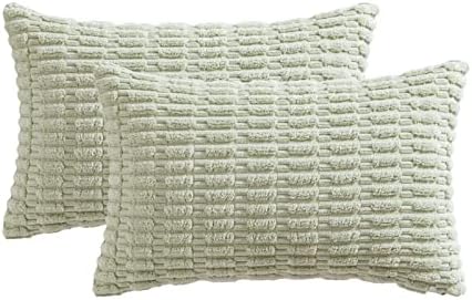 MIULEE Lumbar Corduroy Decorative Throw Pillow Covers 12x20 Light Green
