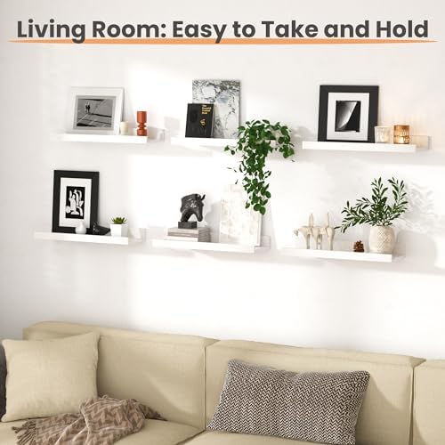 upsimples Floating Shelves for Wall Decor and Storage, White, 6Pcs 15.7''