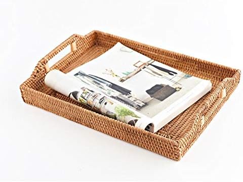 Hand-Woven Rattan Rectangular Serving Tray / 14.5 x 10.2 x 1.4