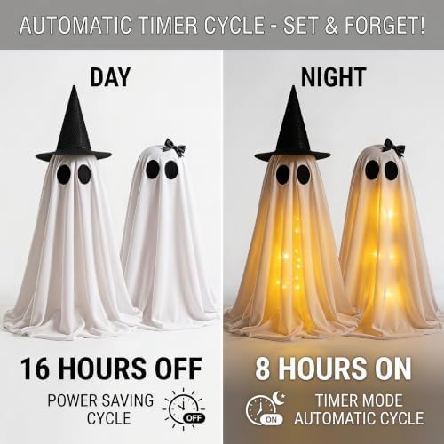 Lighted Ghost Halloween Decorations, Spooky Decor for Table Mantel Shelf