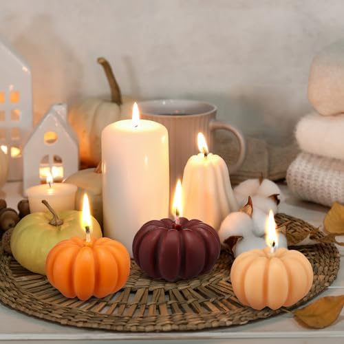 6pcs Fall Pumpkin Shaped Candles Autumn Soy Candles Thanksgiving Decor