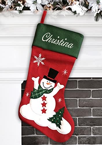 Personalized Christmas Stocking - Cat Design - Embroidered Name - Large 18.5inch, Traditional Red and Green, Family Holiday Season Decor