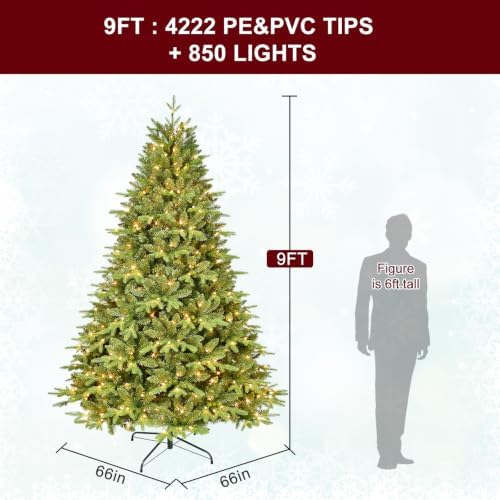 Treepool 9FT Prelit Artificial Christmas Tree, 4222 PE/PVC Tips, 800 Lights