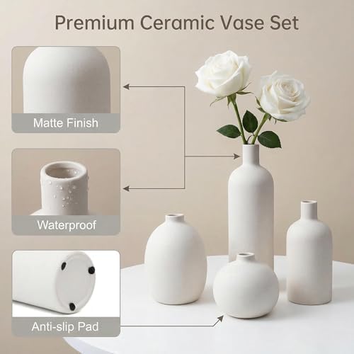 Ceramic Vase / Decorative Flowers Vases for Bouquet / White / Set of 4