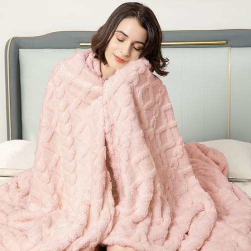 Aganear Fleece Throw Blanket for Bed Couch 90"x90" Pink